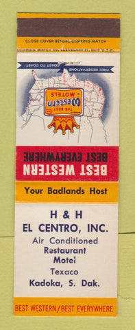 Matchbook Cover - H&H El Centro Motel Restaurant Texaco oil gas Kadoka SD