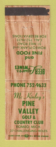Matchbook Cover - McKinley's Pine Valley Golf Country Club Romeo MI
