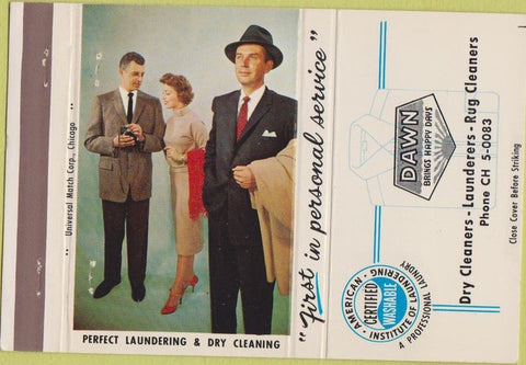 Matchbook Cover - Dawn Dry Cleaners 60s Men's Clothing 40 Strike