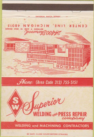 Matchbook Cover - Superior Welding Center Line MI 40 Strike