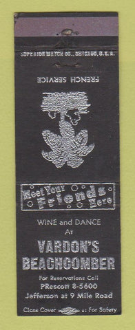 Matchbook Cover - Vardon's Beachcomber Detroit MI WEAR