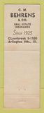 Matchbook Cover - CM Behrens Real Estate Insurance Arlington Heights IL