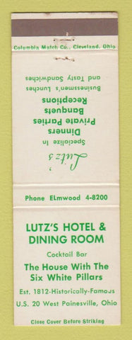 Matchbook Cover - Lutz's Hotel Dining Room West Painesville OH