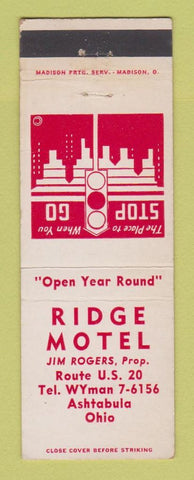 Matchbook Cover - Ridge Motel Ashtabula OH WEAR