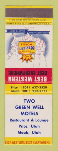Matchbook Cover - Two Green Well Motels Price Moab UT Best Western