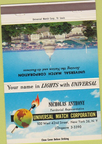 Matchbook Cover - Universal Match Nicolas Anthony New York NY 40 Strike