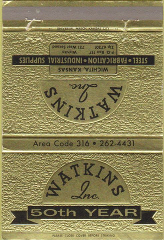 Matchbook Cover - Watkins Inc Steel Fabrication Wichita KS 40 Strike