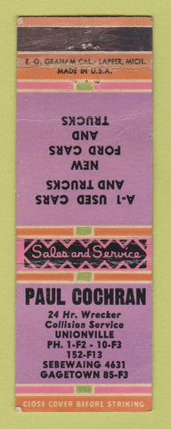 Matchbook Cover - Paul Cochran Ford towing Unionville MI WEAR