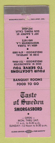 Matchbook Cover - Taste of Sweden Smorgasbord San Pedro Inglewood CA