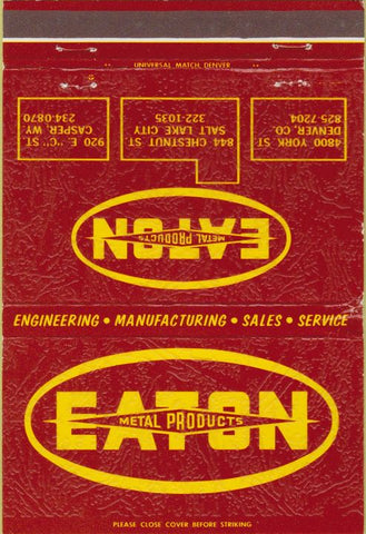 Matchbook Cover - Eaton Metal Products Salt Lake City Ut 40 Strike