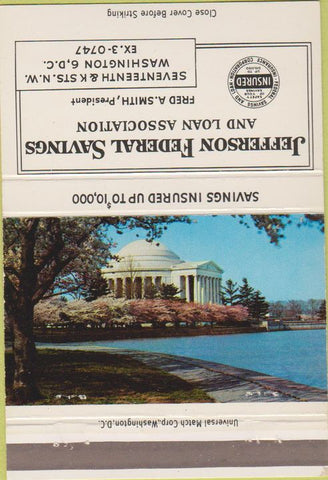 Matchbook Cover - Jefferson Federal Savings Washington DC 40 Strike
