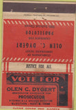 Matchbook Cover - Vote Olen Dygert Stuben La Grange 1938 40 Strike