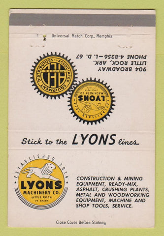 Matchbook Cover - Lyons Machinery Little Rock AR tractors 40 Strike