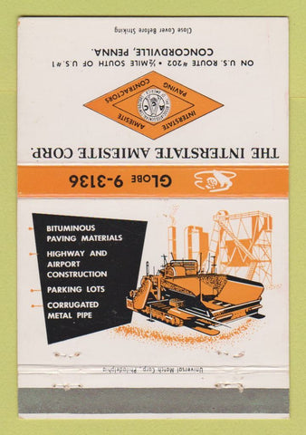 Matchbook Cover - Interstate Amiesite Corp Paving Concordville PA 40 Strike