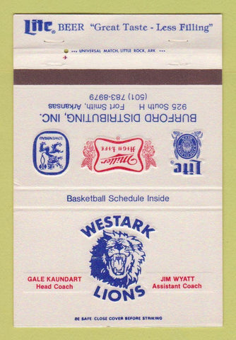 Matchbook Cover Westark Lions Fort Smith AR Miller Beer schedule 1980 40 Strike