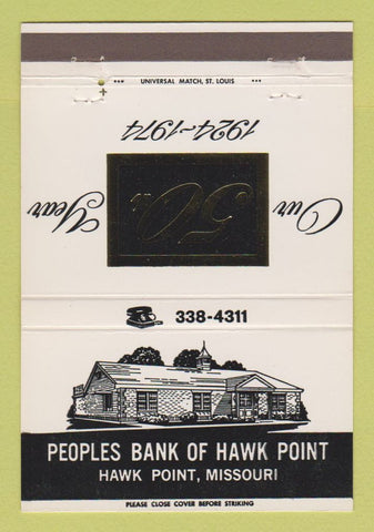 Matchbook Cover - Peoples Bank of Hawk Point MO 1974 40 Strike
