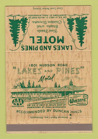 Matchbook Cover - Lakes and Pines Motel St Paul MN 40 Strike