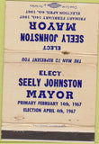 Matchbook Cover - Vote Seely Johnston Mayor  40 Strike