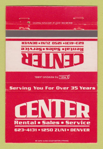 Matchbook Cover - Center Rental Sales Denver Colorado  40 Strike
