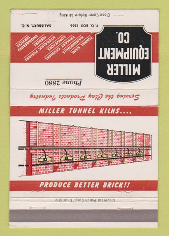 Matchbook Cover - Miller Equipment Tunnel Kilns Salisbury NC 40 Strike
