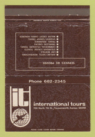 Matchbook Cover - International Tours Travel Leavenworth KS 40 Strike