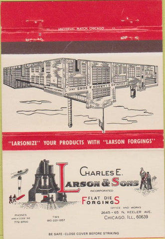 Matchbook Cover - Larson  and  Sons Flat Forging  and  Dies Chicago IL 40 Strike