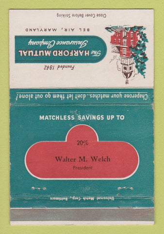 Matchbook Cover - Hartford Mutual Insurance Walter Welch Bel Air MD 40 Strike