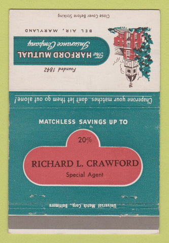 Matchbook Cover Hartford Mutual Insurance Richard Crawford Bel Air MD 40 Strike