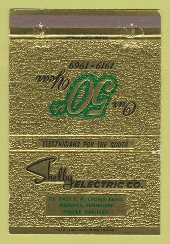 Matchbook Cover - Shelby Electric Memphis TN 1969 40 Strike