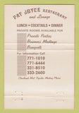 Matchbook Cover - Pat Joyce Restaurant Cleveland OH 40 Strike