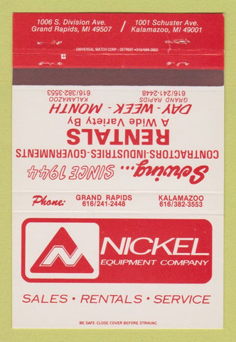 Matchbook Cover - Nickel Equipment Company Grand Rapids Kalamazoo MI 40 Strike