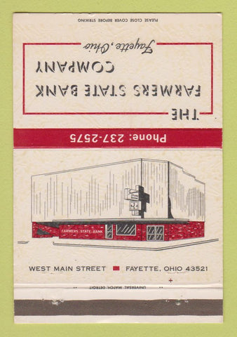 Matchbook Cover - Farmers State Bank Fayette OH 40 Strike