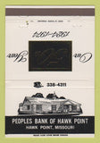 Matchbook Cover - Peoples Bank of Hawk Point MO 1974 40 Strike