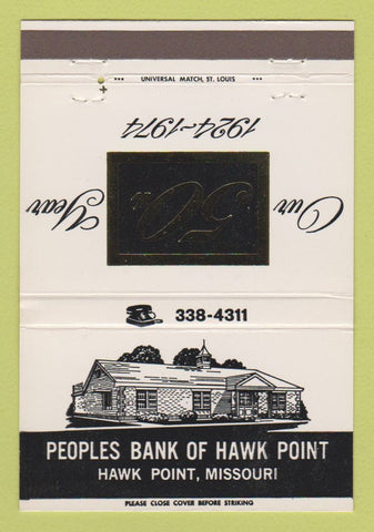 Matchbook Cover - Peoples Bank of Hawk Point MO 1974 40 Strike