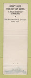 Matchbook Cover - Swiss Chalet Restaurant Lake Tahoe CA WEAR