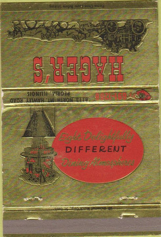 Matchbook Cover - Hager's Inn Restaurants Peoria IL 40 Strike