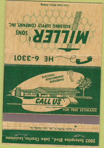 Matchbook Cover - Miller  and  Sons Building Supply Lake Charles LA 40 Strike