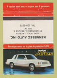 Matchbook Cover - Dodge Aries Kennebec Auto Beauce QC WEAR 40 Strike