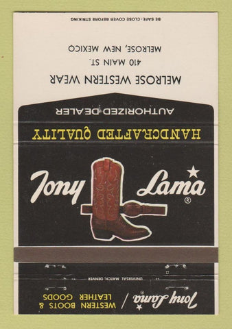 Matchbook Cover - Tony Lama Cowboy Boots Melrose NM 40 Strike