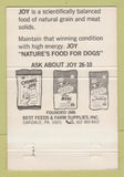 Matchbook Cover - Joy Dog Food Oakdale PA Best Feeds 40 Strike