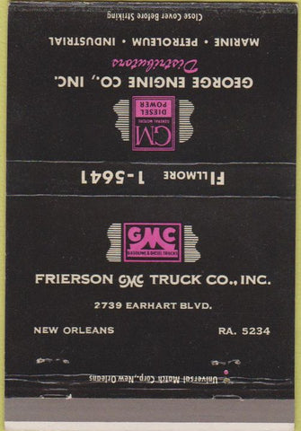 Matchbook Cover - Frierson GMC Truck New Orleans LA 40 Strike