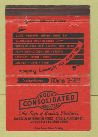 Matchbook Cover - Consolidated Rock Los Angeles CA WORN 40 Strike