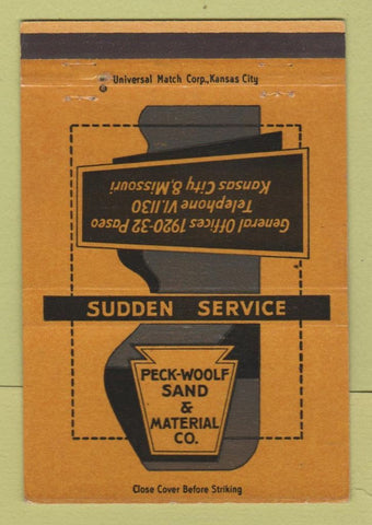 Matchbook Cover - Peck Woolf Sand Material Kansas City MO 40 Strike