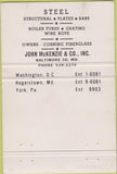 Matchbook Cover - John McKenzie Steel Boiler Tubes Baltimore MD 40 Strike
