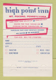 Matchbook Cover - High Point Inn Mount Pocono PA 40 Strike