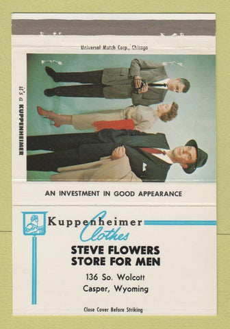 Matchbook Cover - Kuppenheimer Men's Clothes Steve Flowers Casper WY 40 Strike