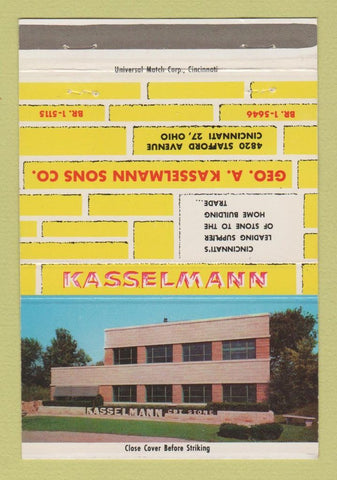 Matchbook Cover - Geo Kasselmann Stone Brick Cincinnati OH 40 Strike