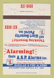 Matchbook Cover - ASP Alarms Burglar Fire Buffalo NY 40 Strike