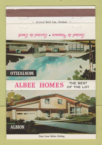 Matchbook Cover - Albee Homes Albion Monticello Trenton NJ 40 Strike