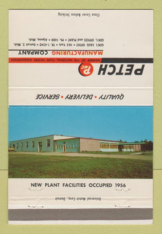 Matchbook Cover - Petch Manufacturing Detroit MI Hydraulic Cylinders 40 Strike